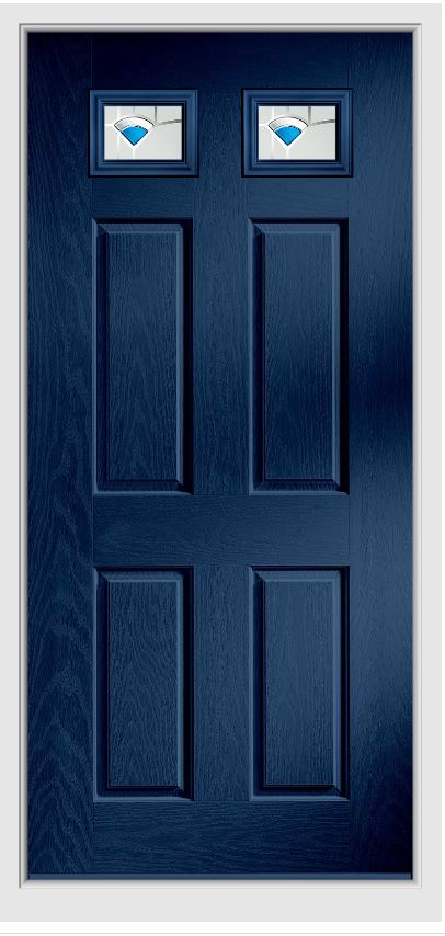 Front door with blue glass