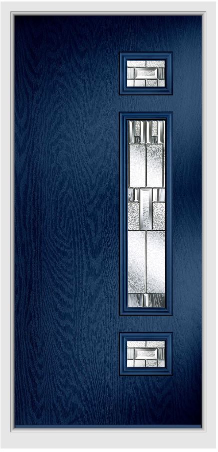 Composite door with patterned glass