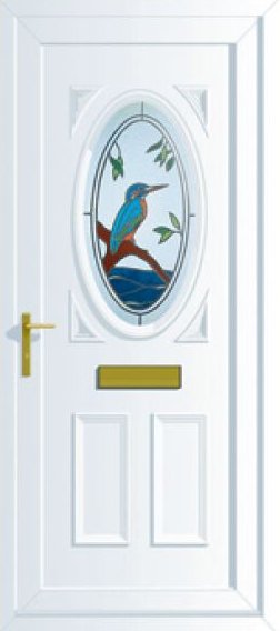 uPVC front door with coloured glass