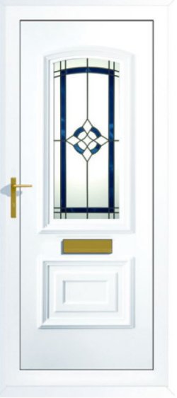 uPVC front door with coloured glass
