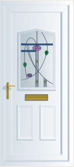 Front door with patterned glass