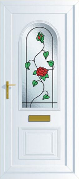 Wild rose uPVC front door with coloured glass